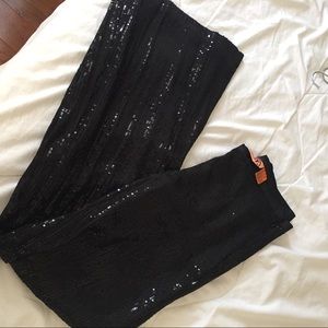 Tory Burch Black sequin wide leg mid rise pants